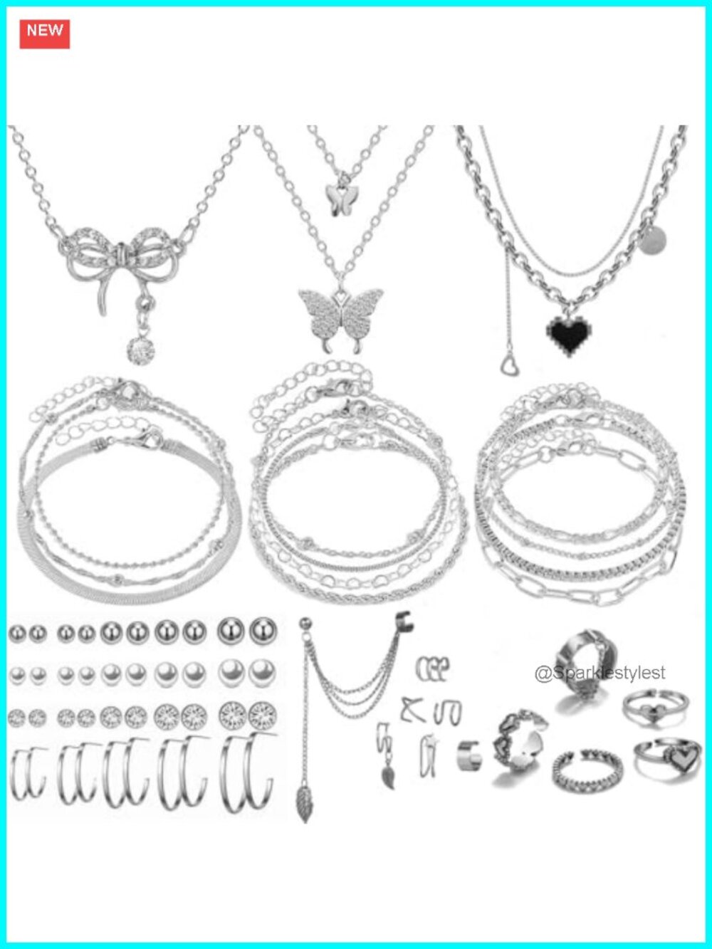 47pc Gold Jewelry Set Necklaces Bracelets Earrings Rings Women